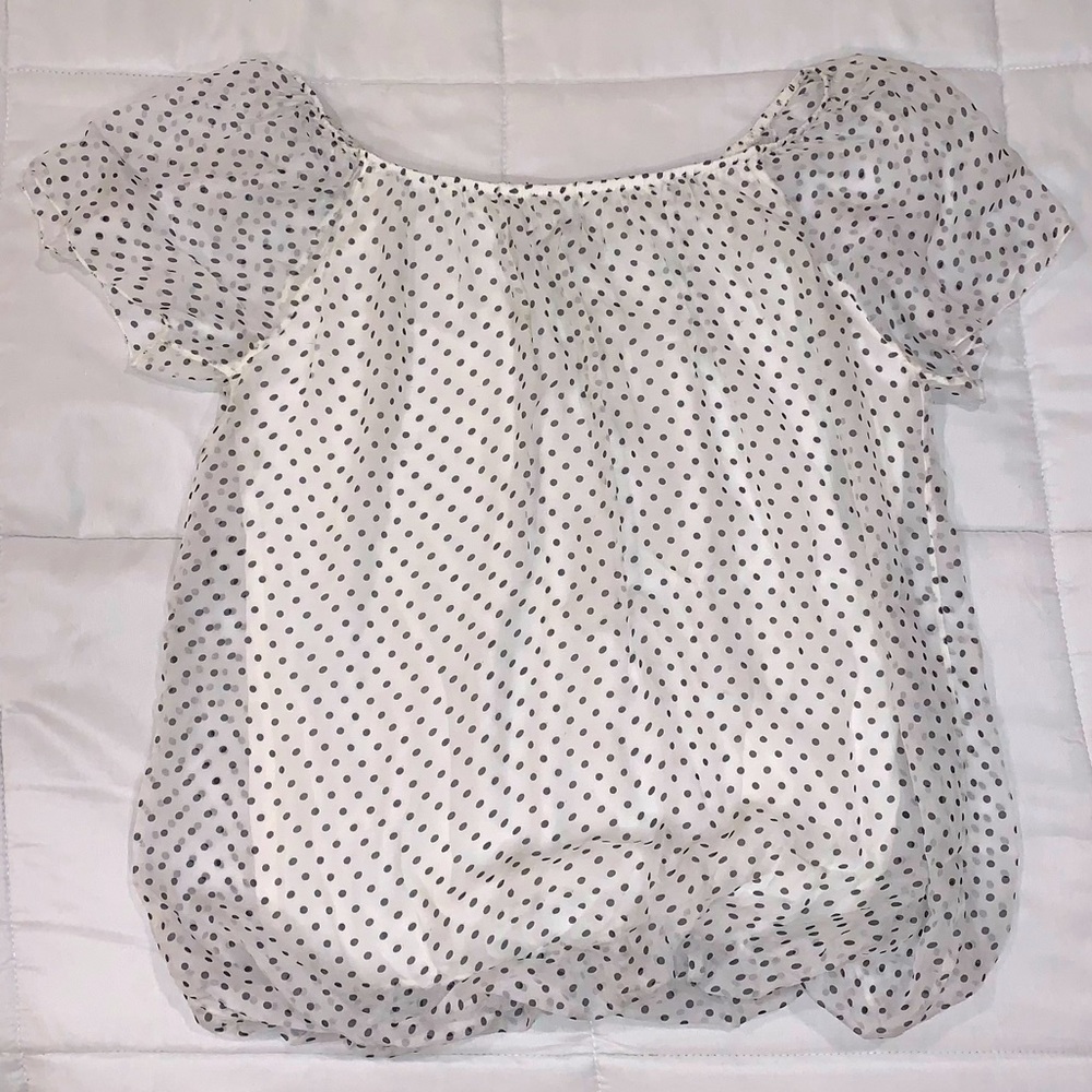 Off-the-shoulder White & Black Polka Dot Blouse